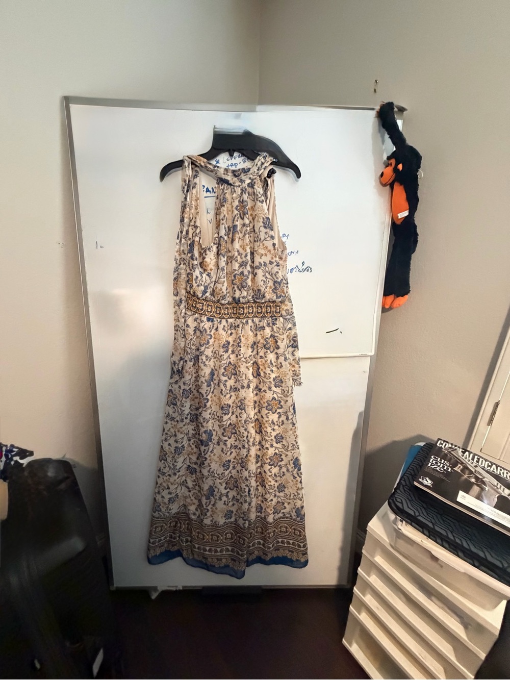 1. State Beige and Blue Floral Halter Jumpsuit